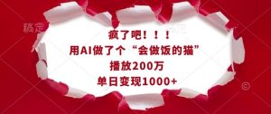 疯了吧!用AI做了个“会做饭的猫”,播放200万,单日变现1k-成可创学网