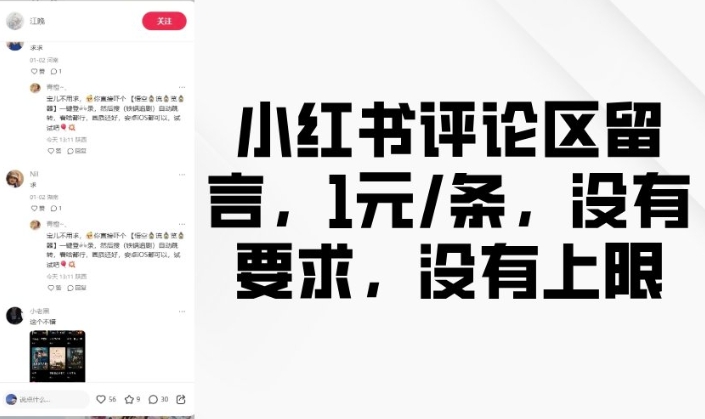 小红书评论区留言，1元条，没有要求，没有上限-成可创学网