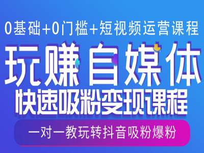0基础+0门槛+短视频运营课程，玩赚自媒体快速吸粉变现课程，一对一教玩转抖音吸粉爆粉-成可创学网