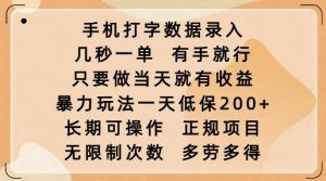 手机打字数据录入，几秒一单，有手就行，只要做当天就有收益，暴力玩法一天低保2张-成可创学网