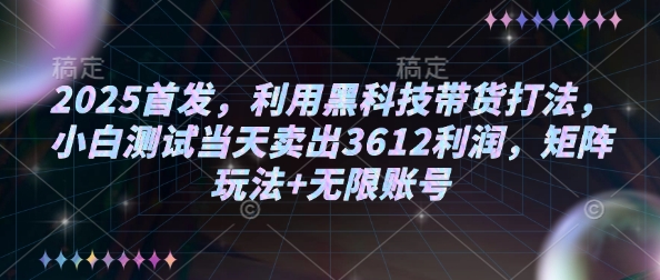 2025首发，利用黑科技带货打法，小白测试当天卖出3612利润，矩阵玩法+无限账号【揭秘】-成可创学网