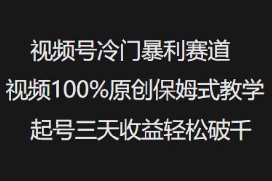 视频号冷门暴利赛道视频100%原创保姆式教学起号三天收益轻松破千-成可创学网