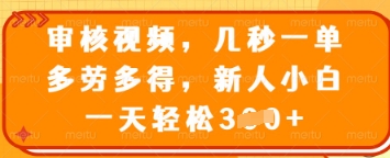 审核视频，几秒一单，多劳多得，新人小白一天轻松3张【揭秘】-成可创学网