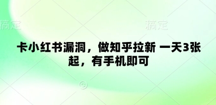 卡小红书漏洞，做知乎拉新 一天3张起，有手机即可-成可创学网