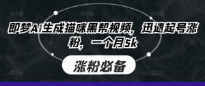 即梦AI生成猫咪黑帮视频,迅速起号涨粉,一个月5k-成可创学网