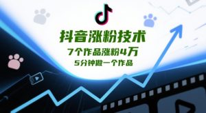 抖音涨粉技术，7个作品涨粉4W，5分钟做一个作品-成可创学网