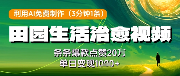 利用AI免费制作田园生活治愈视频，条条爆款点赞20W，单日变现几张-成可创学网