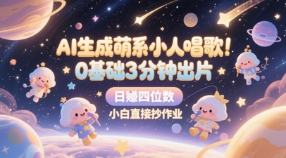 AI生成萌系小人唱歌，0基础3分钟出片，28个作品涨粉8.9W，单条最高19W赞，日入四位数，小白直接抄作业-成可创学网
